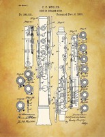 Prints of old oboe müller 1888 patent drawings of classical orchestral instruments, wind instruments