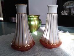 Zsolnay shield-sealed porcelain candle holders with rare gilded ribs from the 1920s-30s!
