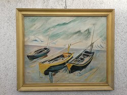 Oscar-Claude Monet, Sealed. (Boats) Painting Reproduction, Impressionist, Modern Art