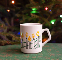 Retro porcelain mug - with Christmas candle pattern - unmarked zsolnay?