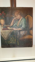 The lady or girl in the picture is for sale, I can't read the name of the painter. Oil painting