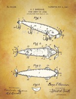 Régi antik műcsali wobbler műhal 1907 Bowersox szabadalmi rajz, horgász felszerelés eszköz történet