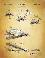 Old antique artificial fly lure 1951 clark patent drawing, fly fishing gear tool story