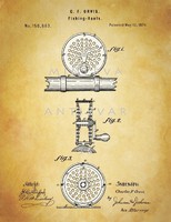 Régi antik horgászbot orsó 1874 Orvis szabadalmi rajz, horgász felszerelés eszköz történet