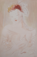 Nude marked with a pigeon (pencil and tempera, 53x70 cm), Cluj-Napoca. ? (Female portrait, airy style)