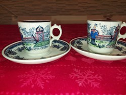 Pair of antique villeroy & boch oriental patterned faience cups