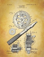 Régi antik horgászbot orsó 1906 Glocker szabadalmi rajz, horgász felszerelés eszköz történet