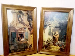 Carl Spitzweg 1808-1885 Német festőművész képei párban. Farostlemez nyomat.