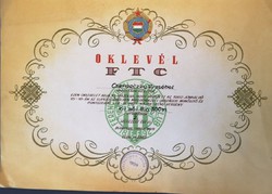 F.T.C. 1962 Diploma.Size: 33x24 cm (Kádár with cimer)