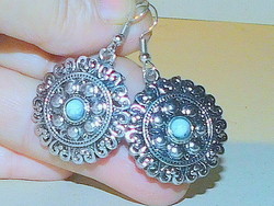 Blue lace agate Tibetan silver amulet earrings