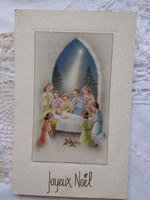 Old graphic, French Christmas postcard / greeting card, little Jesus, kids
