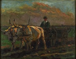 1H075 xx. Century Hungarian painter: ox cart