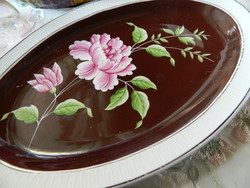 Schmiedefeld brown background with peonies, serving bowl, sideboard, 1950s