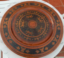 Extra large hand-carved wooden wall bowl with copper inlay