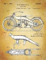 Régi Harley Davidson motor 1924 szabadalmi rajza, motorbicikli, motorkerékpár, váz részlet