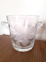 Grape pattern engraved glass ice cube holder, serving champagne bucket