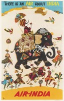 Vintage old travel advertising india far east elephant chariot maharaja 1960 modern reprint poster