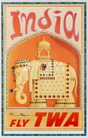Vintage régi utazási reklám India Távol-Kelet elefánt hintó gyöngyök 1960 modern REPRINT plakát