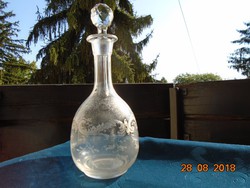 Szecessziós savmaratott üveg palack fazettált kristály üveg dugóval
