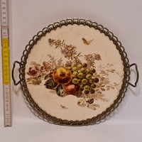 Art Nouveau, fruit and floral majolica serving tray (2028)
