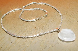 Moonstone mineral heart pierced lacy white gold plated necklace