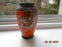 Japán dekoratív moriage (dombor zománc) Phoenix-Sárkány váza
