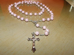 Pink beaded rosary 106 cm + 4 cm crucifix