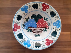 Apátfalvi keménycserép tányér, kézzel festett, hibátlan darab, 20. század eleje, 1 Ft-ról