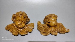 Antique old angel putto Christmas tree ornament in pairs hanging plaster