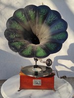 Special painted funnel small gramophone works great, video too!
