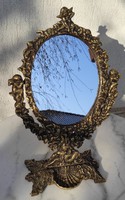 Angels, table mirror tipper, heavy copper-bronze cast ornate solid
