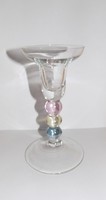 Retro pink-yellow-blue glass candle holder 15.5 cm (7 / k)