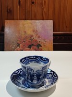 Old willeroy & bosch blue patterned faience tea cup and saucer (gb74-6)