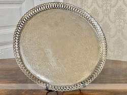 Openwork round engraved silver tray