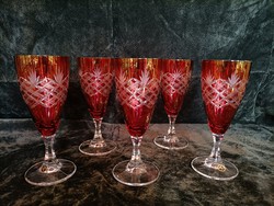 5 piros kristály pezsgős pohár