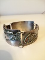 Abstract floral pattern craft silver bracelet