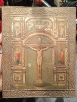 XIX.századi ikon, 22 x 18 cm-es nagyságú, olaj, fémlemezen.