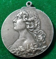 Szirmay (Szirmai) Antal (1871-1938): Nő mellképe, medál, érem, plakett, Art Nouveau