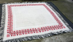 Antique Art Nouveau linen embroidered damask tablecloth, tablecloth, tablecloth 130 x 126 cm + fringe