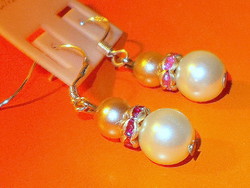 Champagne champagne - off-white pearl - pink crystal earrings