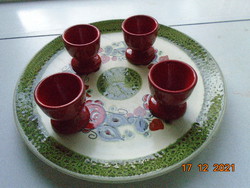 Hand-painted majolica 4 egg bowls with embossed red rose pattern schramberg majolica factory