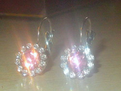 Pink crystal flower tibetan silver earrings
