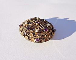 Old beaded tiny silver box with colored stones