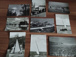 9 db retro képeslap, Balaton, vitorlások
