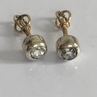 Antique Gold Silver Button 0.20 ct Diamond Earrings