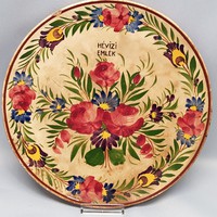 Antik Hollóházi Riolit falitál, tányér " Hévizi Emlék "