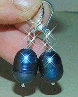 Night black Japanese biwa cultured real pearl earrings