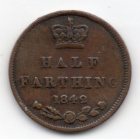 Nagy-Britannia fél angol farthing, 1842, ritka