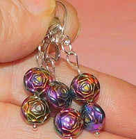 Rose floral titanium flame aura quartz earrings and pendant set