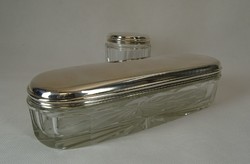 0U124 pair of old silver lid glass toilet boxes